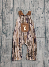 Brown straps deer embroidery pocket camo baby boy jumpsuit