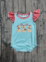 Flutter sleeves flag dog embroidery girls 4th of july romper