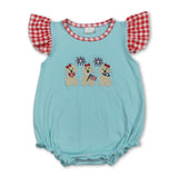 Flutter sleeves flag dog embroidery girls 4th of july romper