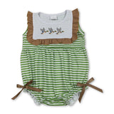 Sleeveless duck embroidery stripe baby girls romper