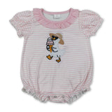 Pink ruffle stripe goose ice cream embroidery girls romper