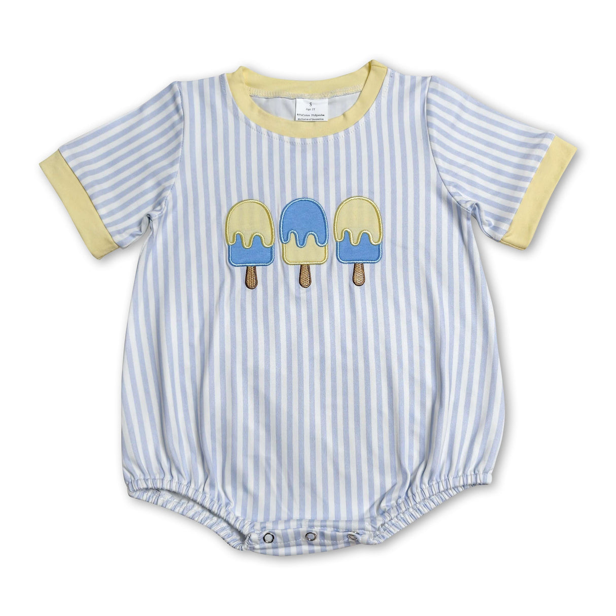 Short sleeves stripe popsicle embroidery boy romper