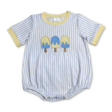 Short sleeves stripe popsicle embroidery boy romper