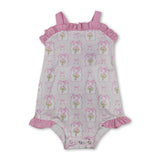 Pink straps stripe bow floral baby girls summer romper