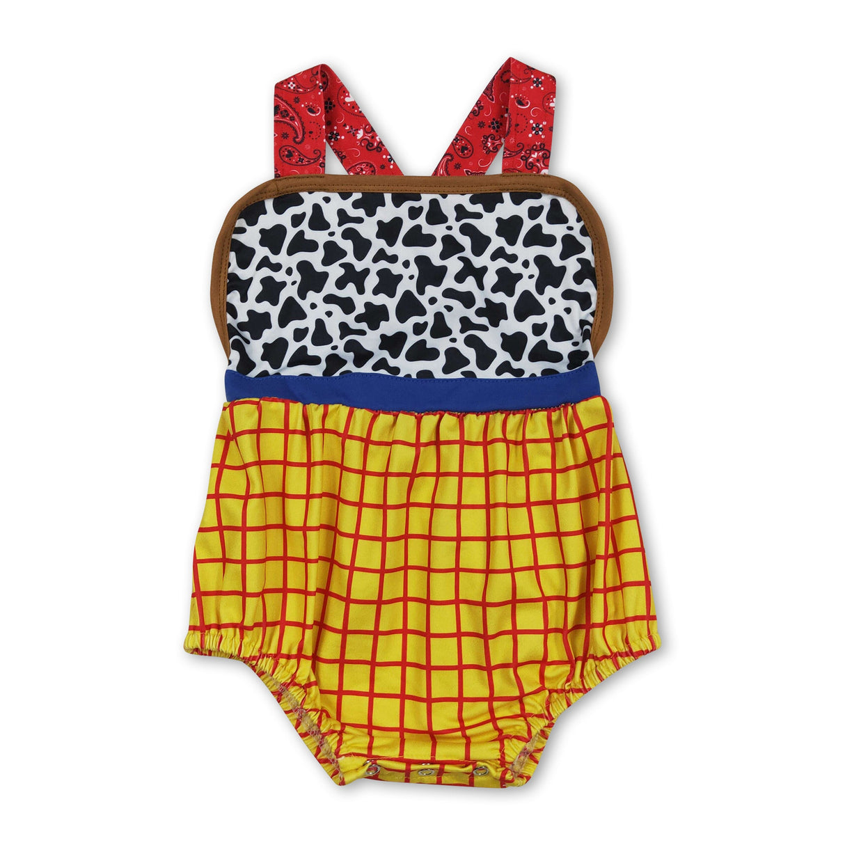 Straps cow plaid baby boy summer romper