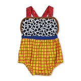 Straps cow plaid baby boy summer romper