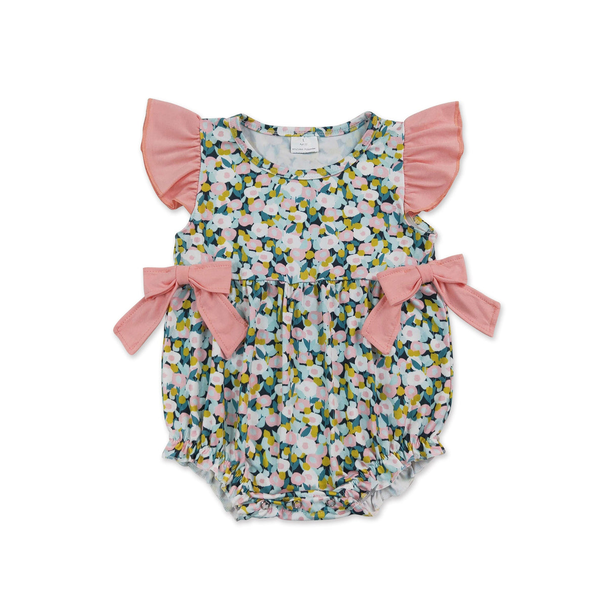 Flutter sleeves bow floral baby girls summer romper