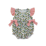 Flutter sleeves bow floral baby girls summer romper