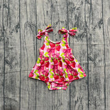 Sleeveless strawberry bow baby girls romper