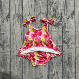 Sleeveless strawberry bow baby girls romper