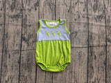 Sleeveless fish embroidery green baby boy romper