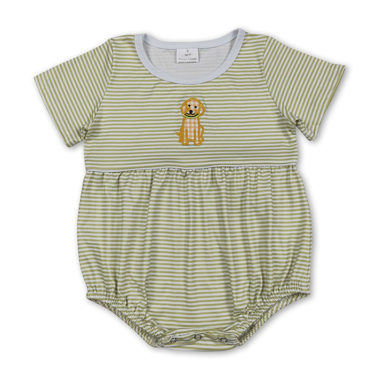 Short sleeves dog embroidery stripe baby boy romper