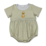 Short sleeves dog embroidery stripe baby boy romper