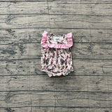 Pink ruffle duck camo bow baby girls summer romper