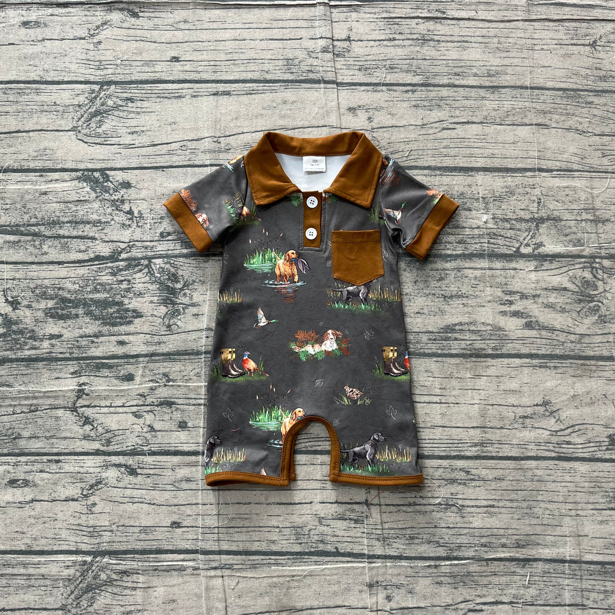 Short sleeves dog duck pocket hunting baby romper