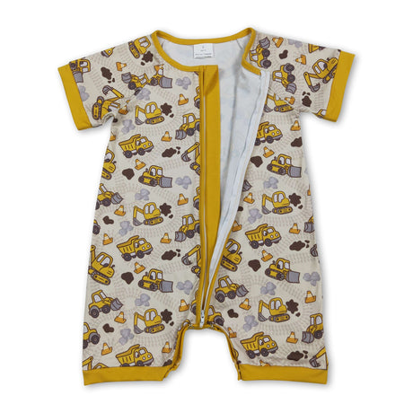 Short sleeves constructions baby boy zipper romper