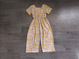 Short sleeves pink yellow floral kids girls jumpsuit