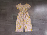 Short sleeves pink yellow floral kids girls jumpsuit