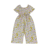 Short sleeves pink yellow floral kids girls jumpsuit