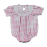 Short sleeves pink plaid baby sister smocked girls romper