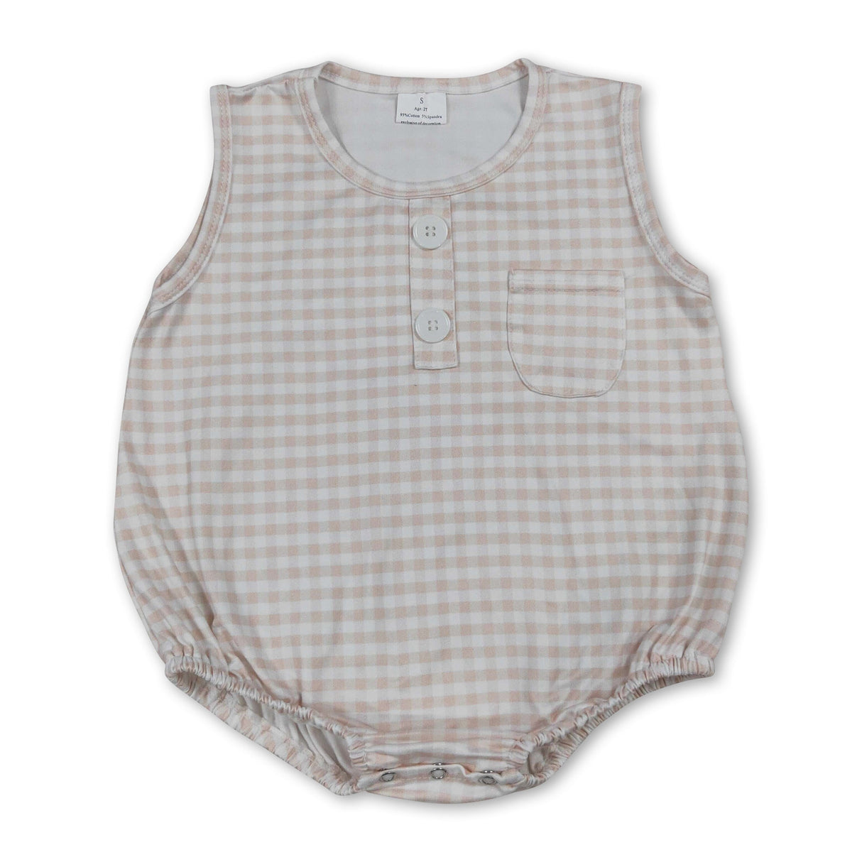 Sleeveless khaki plaid pocket baby boy summer romper