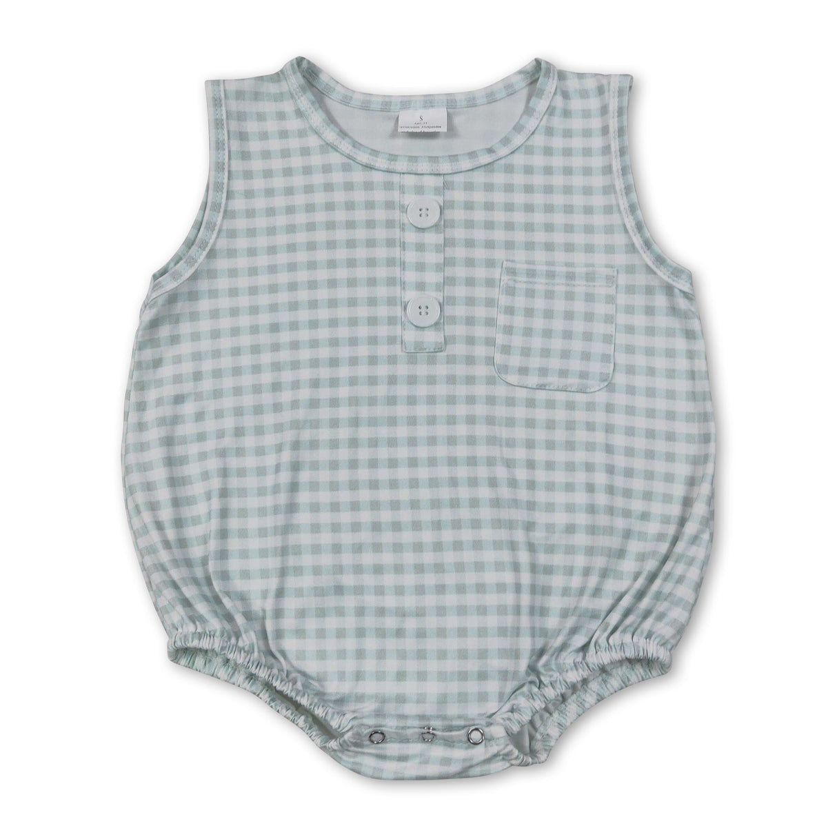 Sleeveless plaid pocket baby boy summer romper