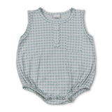 Sleeveless plaid pocket baby boy summer romper