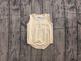 Sleeveless yellow plaid pocket baby boy summer romper