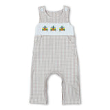 Sleeveless plaid turkey smocked boy Thanksgiving romper