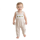 Sleeveless plaid turkey smocked boy Thanksgiving romper