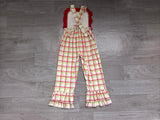 Straps ruffle green face plaid girls Christmas overalls