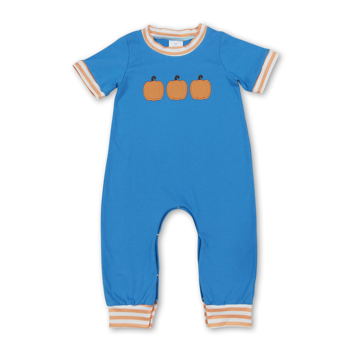Short sleeves blue pumpkin embroidery boy fall romper