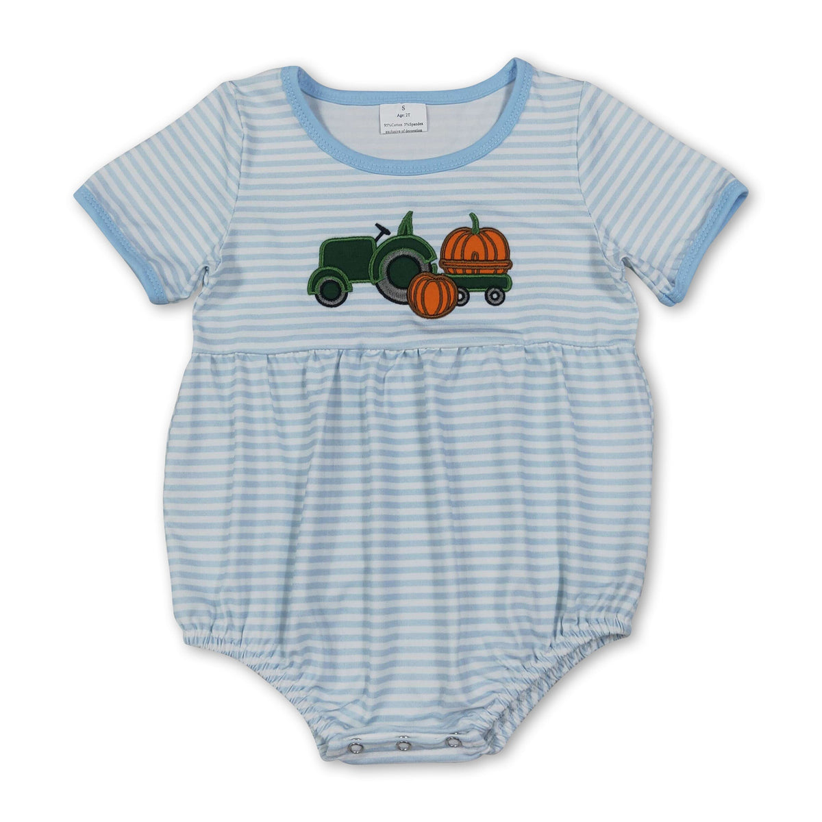 Stripe pumpkin tractor embroidery boy fall romper