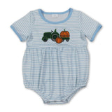 Stripe pumpkin tractor embroidery boy fall romper