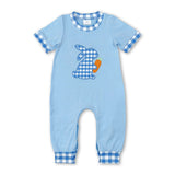 Plaid rabbit carrot embroidery baby boy Easter romper
