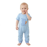 Plaid rabbit carrot embroidery baby boy Easter romper