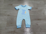 Plaid rabbit carrot embroidery baby boy Easter romper