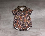 Short sleeves camo baseball baby boy polo romper