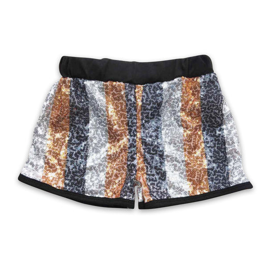 Black gold silver stripe sequin girls New year shorts