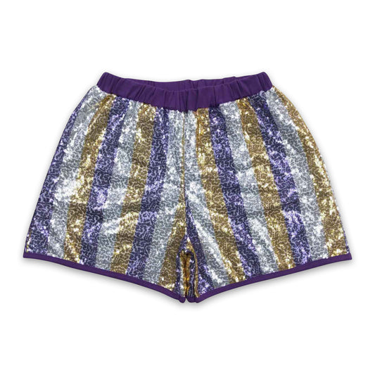Purple gold silver adult women sequin shorts