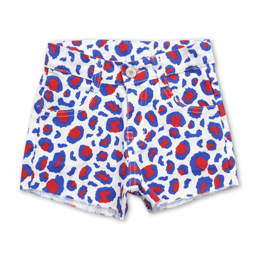 Red blue leopard baby girls 4th of july denim shorts
