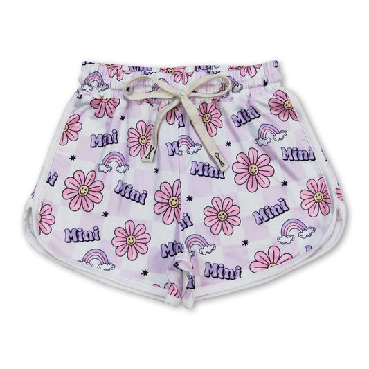 Lavender plaid mini flower rainbow baby girls shorts