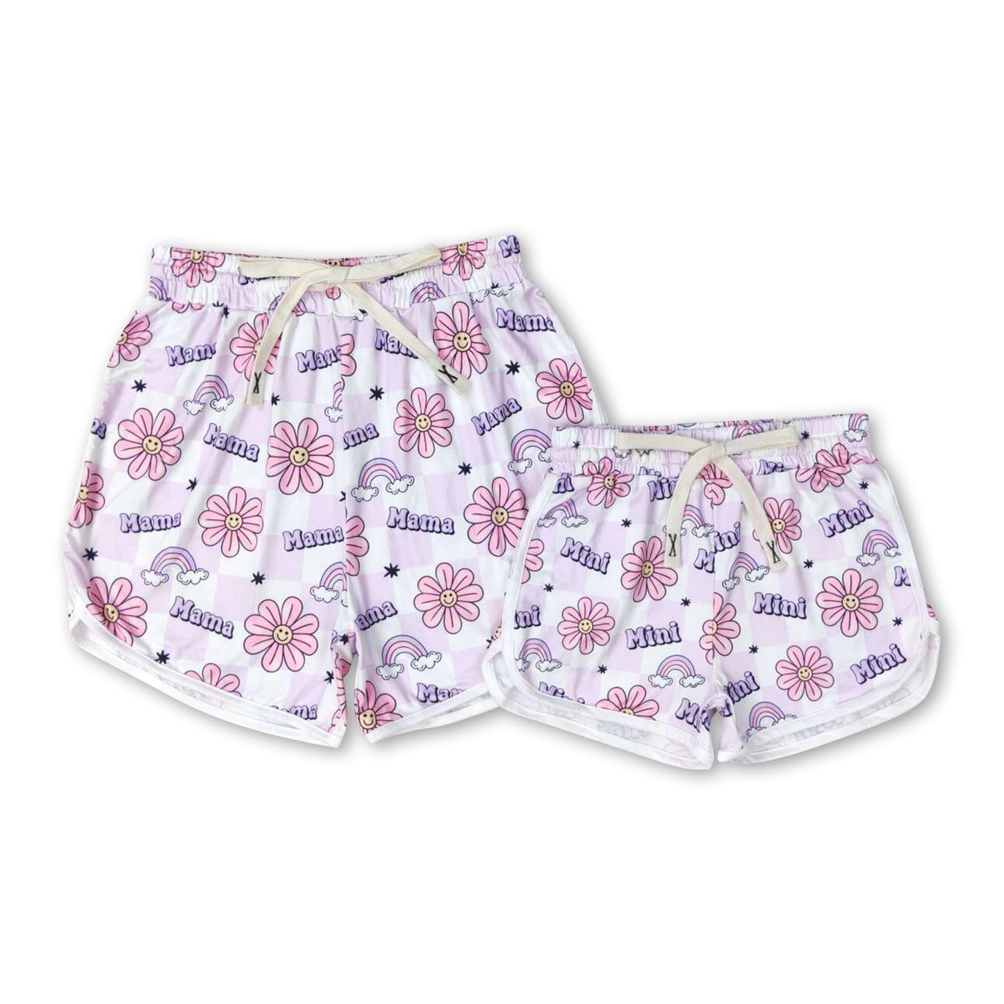 Lavender plaid flower rainbow mama adult shorts