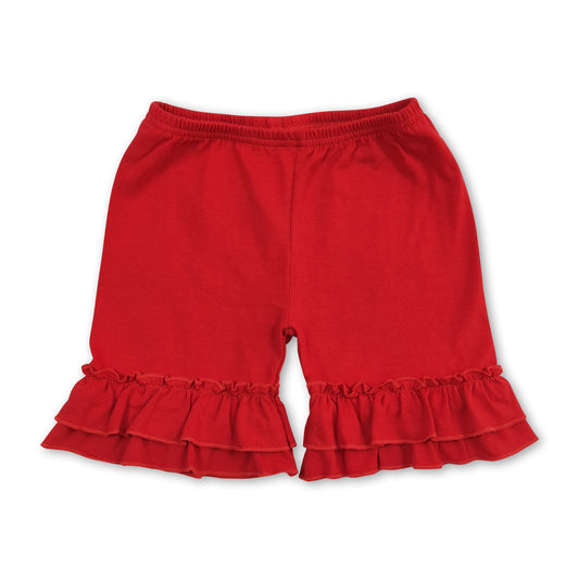Red ruffle cotton baby girls summer shorts