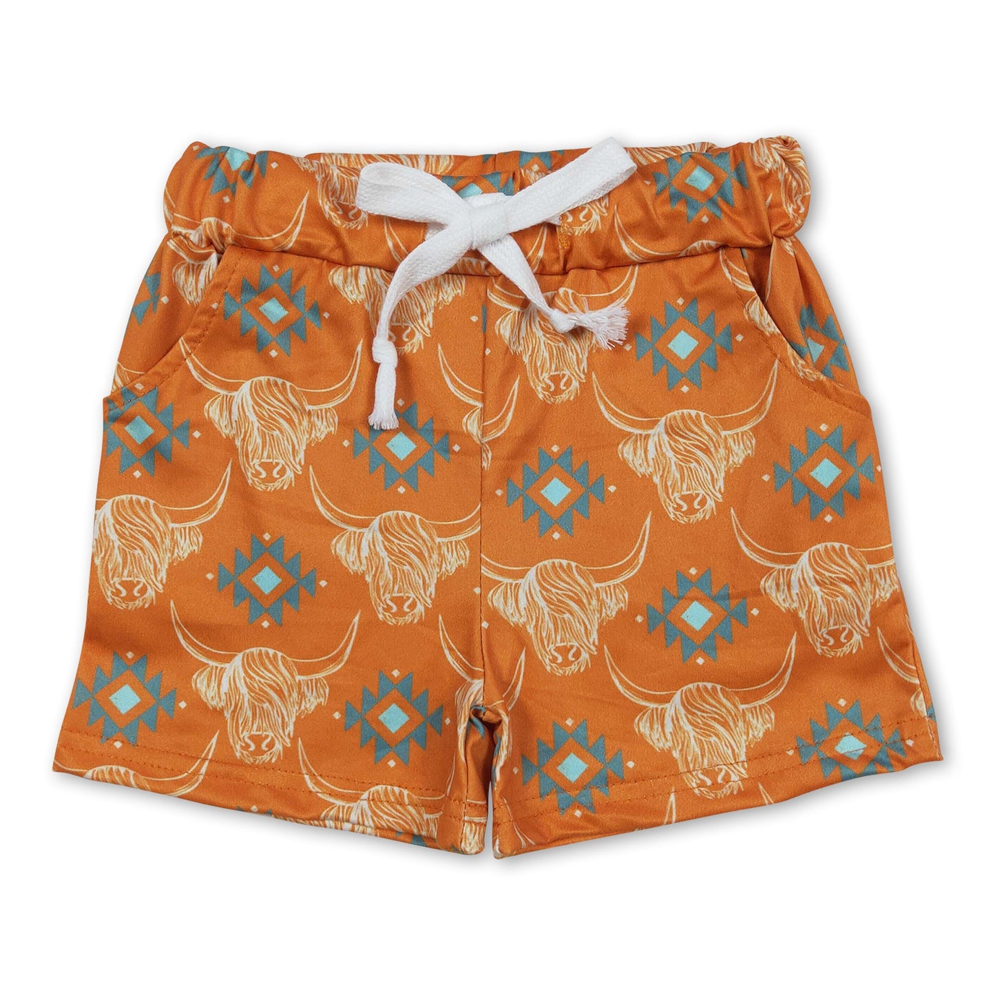 Highland cow aztec baby boys summer shorts