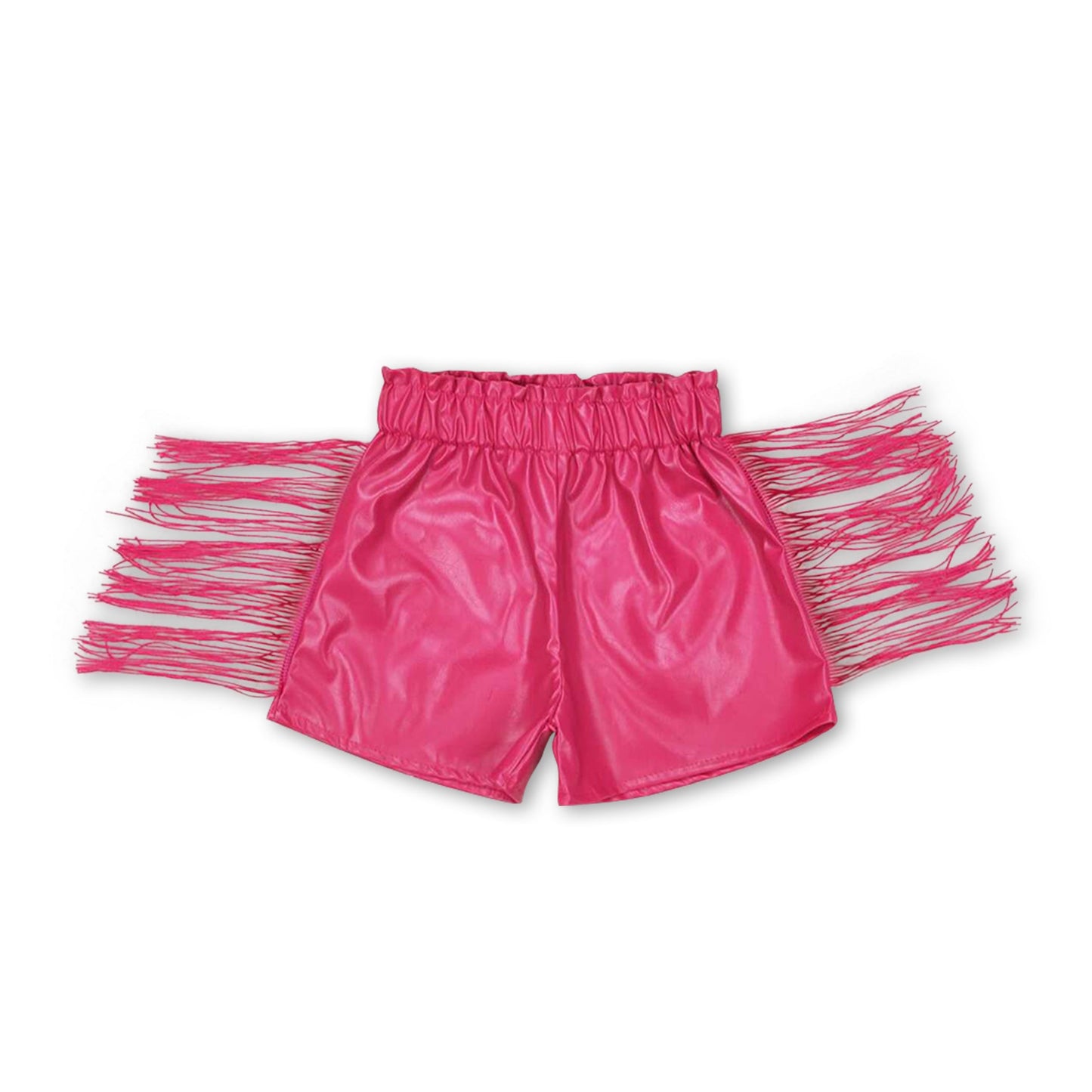 Hot pink leather tassels baby girls shorts