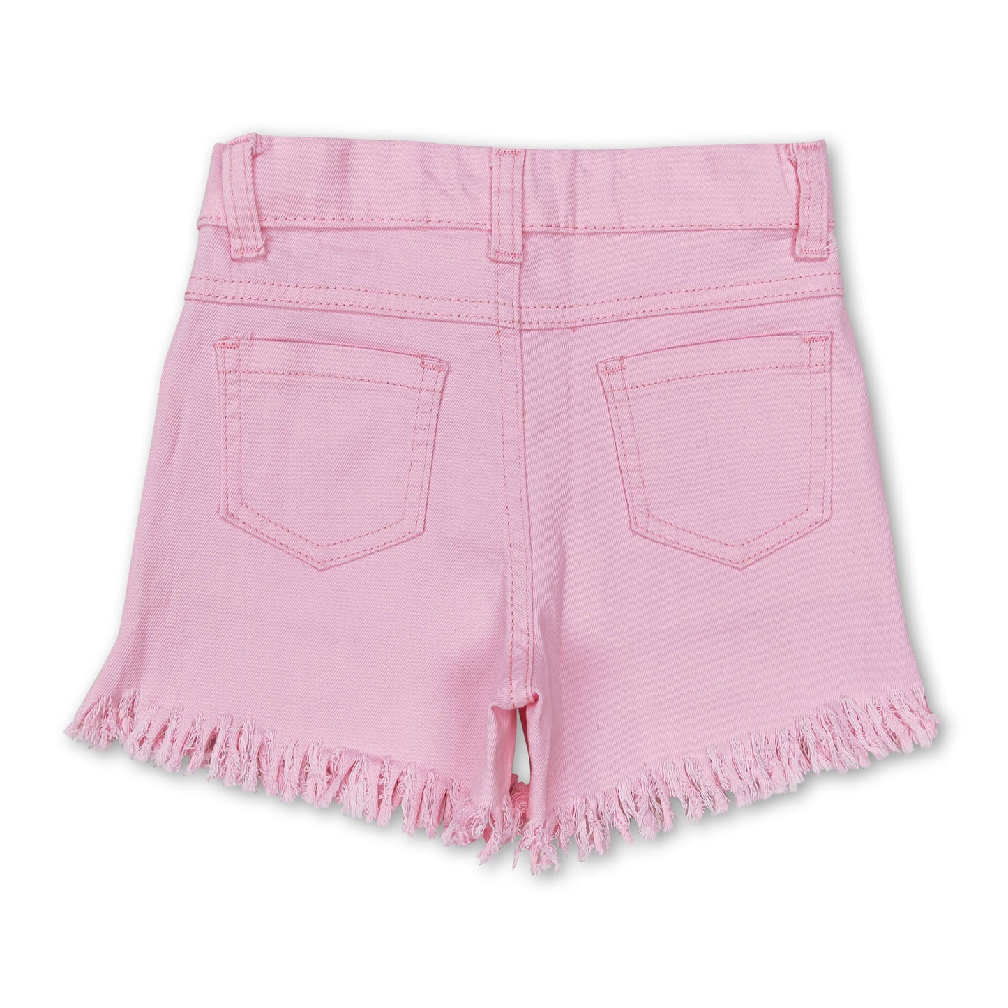 Pink sequin fringe kids girls summer denim shorts