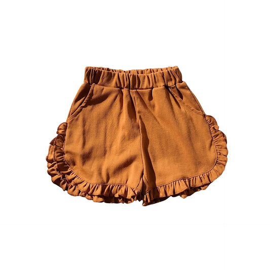 Brown pockets ruffle baby girls summer shorts