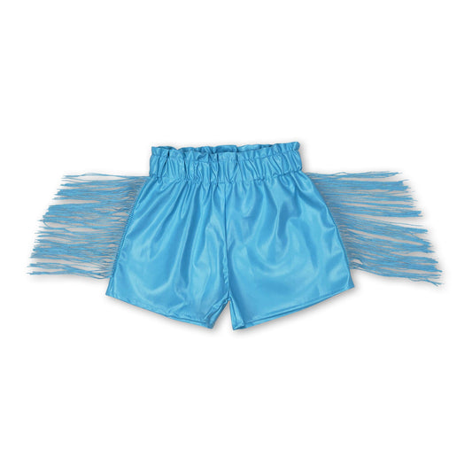 Blue leather tassels baby girls shorts