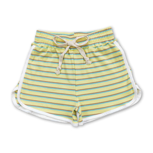 Yellow blue stripe kids girls summer shorts